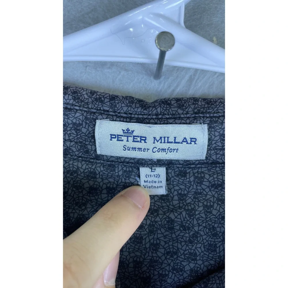 Peter Millar Polo Shirt Mens L Gray Excellent Geometric Skull Print Lochinvar